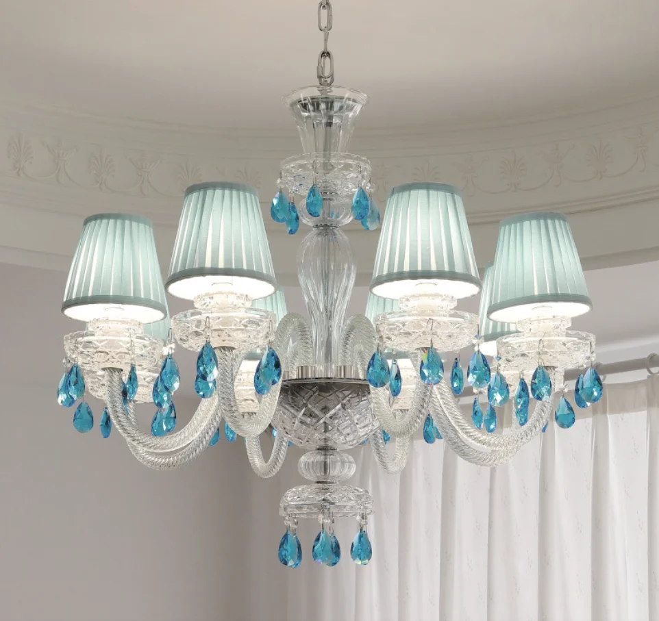 Modern Blue Clear Candle Chandelier Shades Included Decora E14 Pendant Lights D65cm H66cm Art Decora LED Lamparas Bedroom Lamp