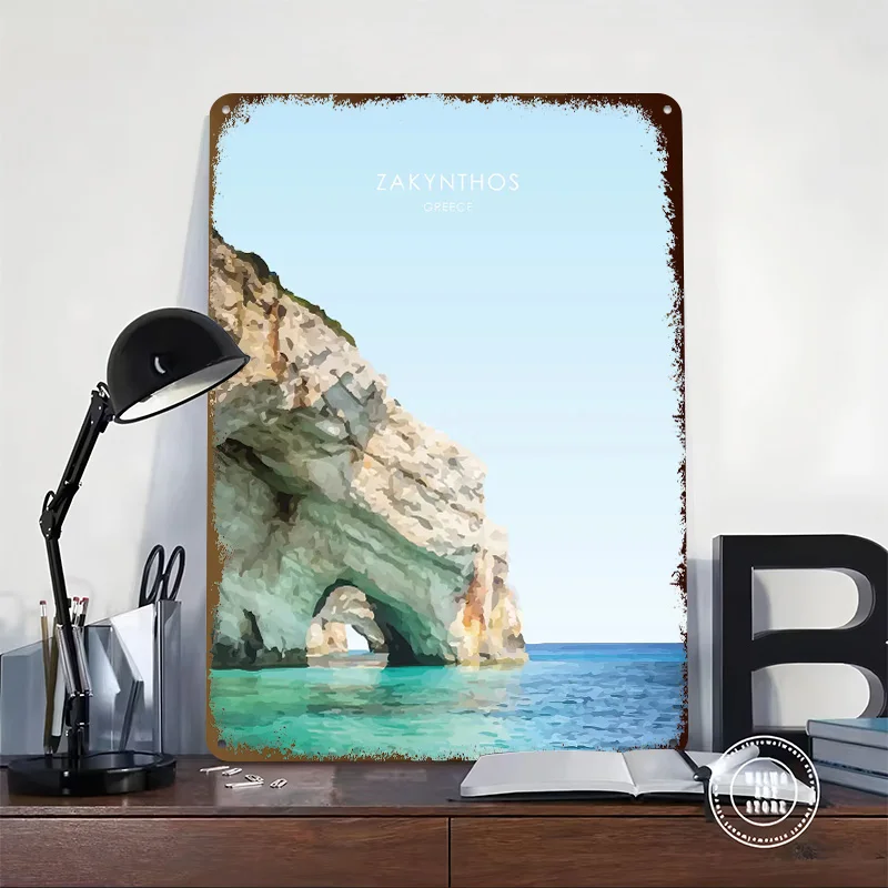 Greece Travel Poster Retro 3D Printed Metal Signs Customized Wall Hanging Gift for Mancave Decoration Room Home Decor Luxury