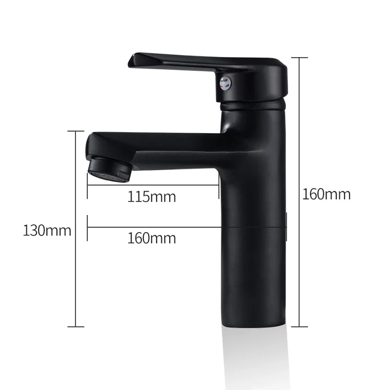 ~Black Matte Short Washbasin Faucet Nordic Retro Single Handle Single Hole Hot and Cold Basin Faucet