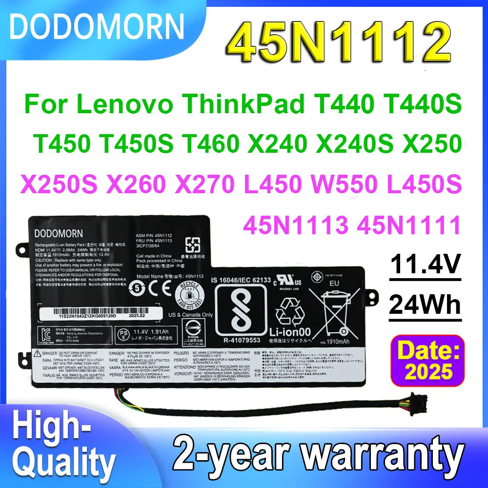 

DODOMORN 45N1112 45N1113 Laptop Battery For Lenovo ThinkPad T440 T450 T440S T450S X240 X250 X260 X270 L450 L450S W550 45N1111