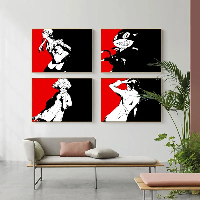 Adventure Character Partner Japanese Role-Playing Game Persona Poster Red White Black Canvas Painting Wall Art Game Home Decor
