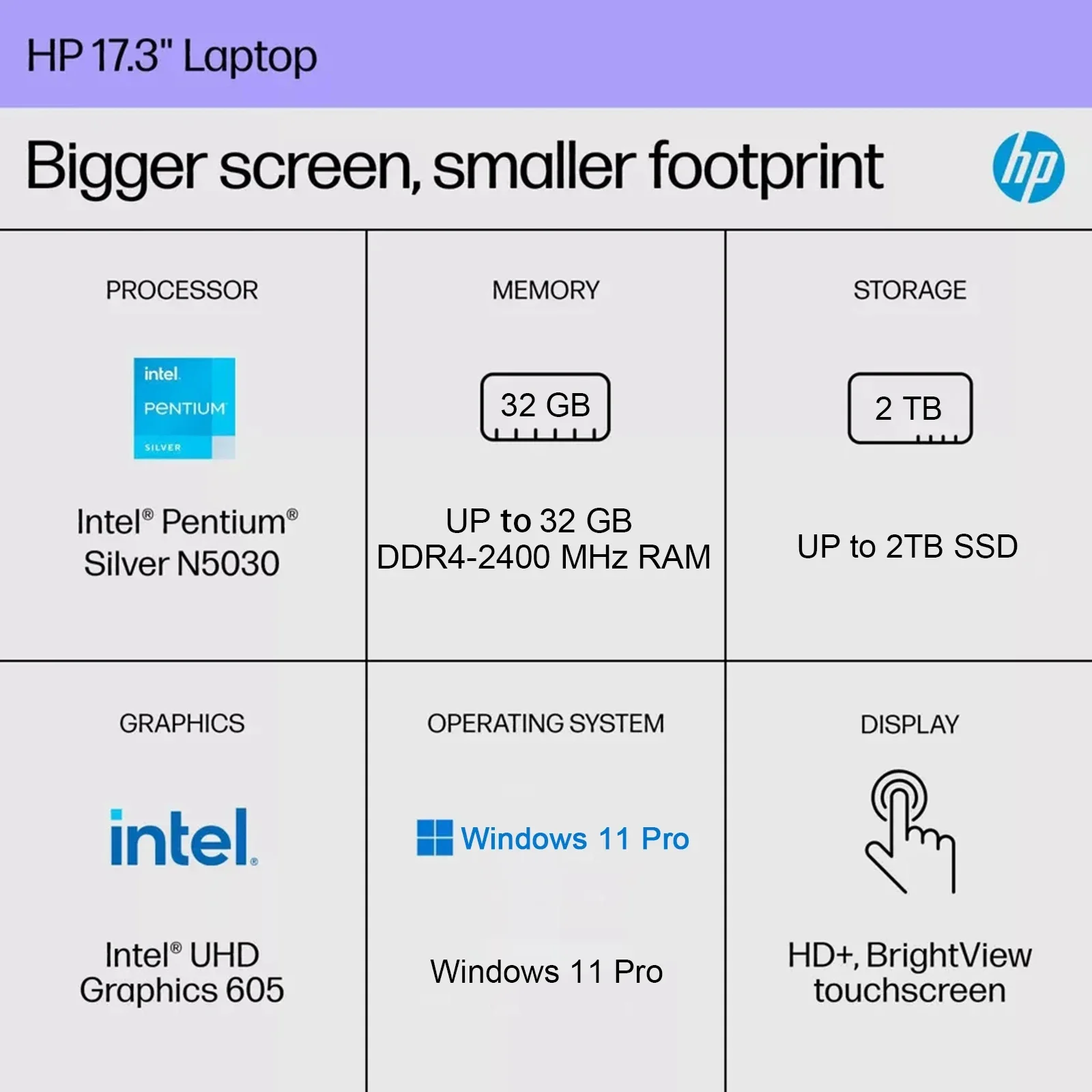 Imagem -02 - para hp 17.3 2024 Mais Novo Laptop com Tela Sensível ao Toque Laptop com Tela Sensível ao Toque hd Mais Intel Pentium Silver N503032gb Ram 2tb Ssd Windows 11 Pro