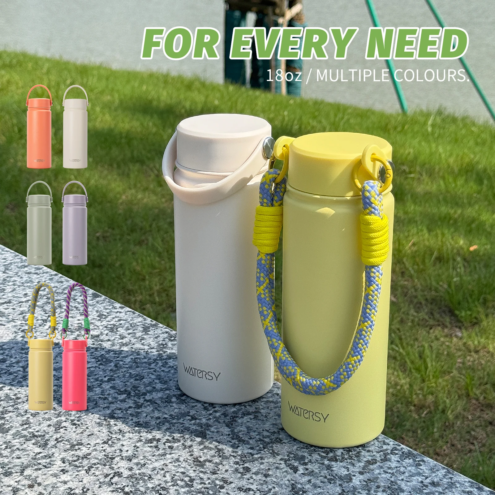 WATERSY Edelstahl-Wasserflasche mit Griff, doppelwandiger vakuumisolierter Becher, auslaufsichere Thermoskanne für Büro, Fitnessstudio