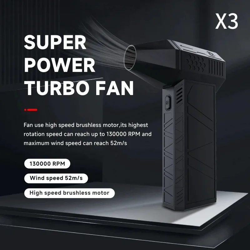 Ventilador Turbo X3 recargable, soplador de aire de Motor sin escobillas, 130000 RPM, 52 m/s, soplador de polvo portátil, secador eléctrico