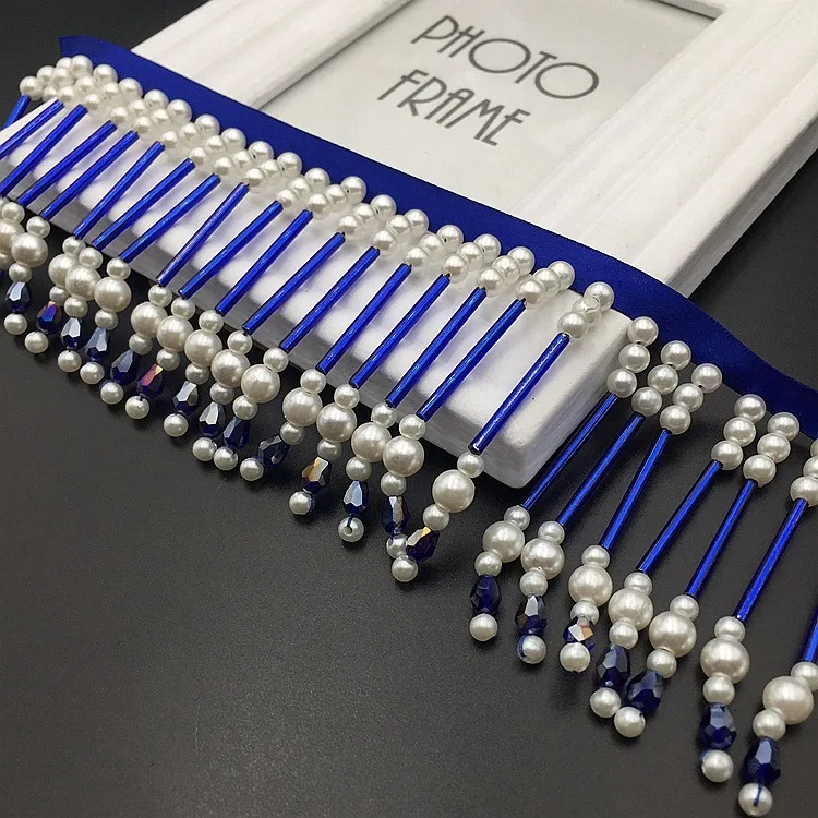 

Handmade Beaded Pearl Fringe Lace Glass Bead Tube Bubble Bead String Wedding Dress Accessories