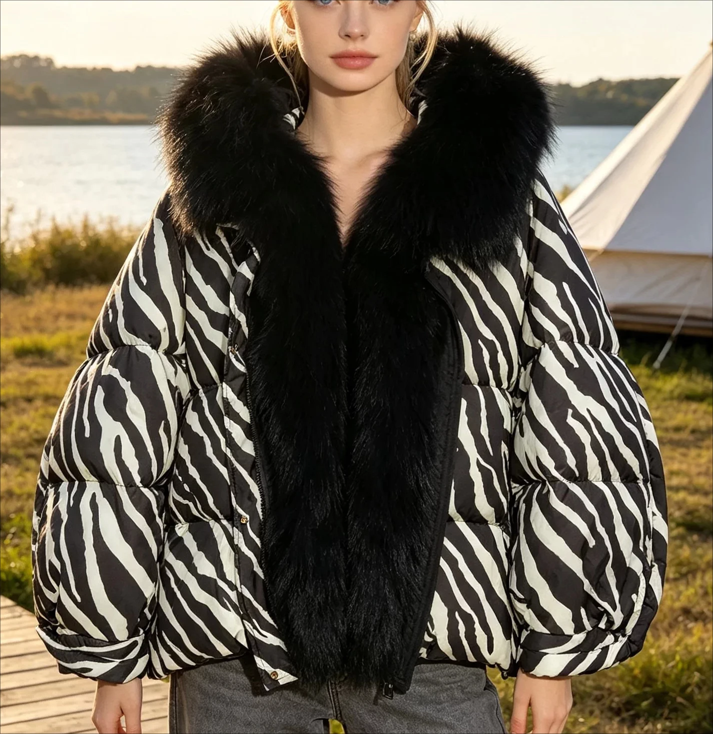 2026 Fashion Winter New Women's Down Jacket Loose Fox Fur Collar Hoodie