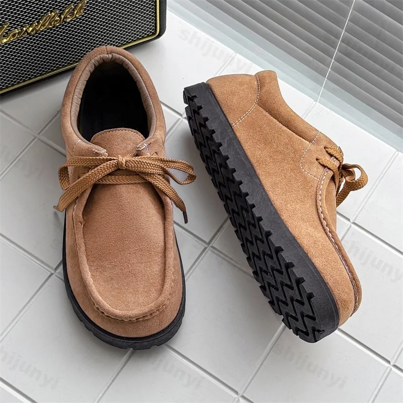 

Men's Flat Platform Shoes 2026 Spring Autumn New Handmade Comfortable Round Toe Low Top Casual Shoes Lace Up Retro Shoes