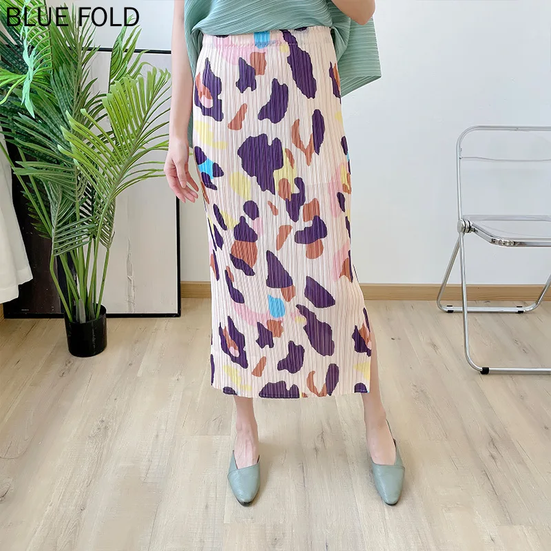 Miyake Pleated Middle-aged Printed Skirt Women's Summer Pleated One-step Skirt Show Thin Rump Skirt Faldas Cortas Ropa Mujer