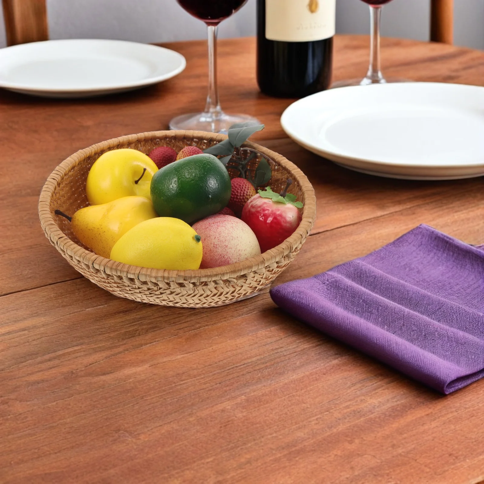 

Бамбуковый круглый тканый поднос ручной работы, корзина для хранения фруктов, хлеба, закусок, декоративный бамбуковый поднос ‌ Бамбуковая корзина