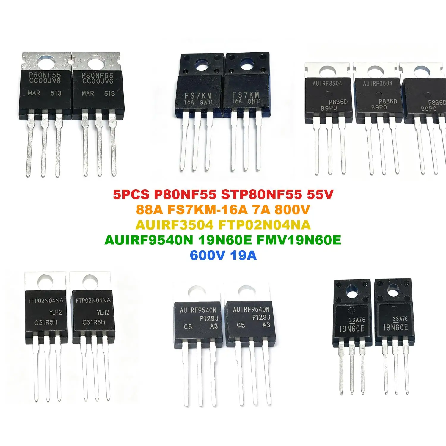 P80NF55 STP80NF55 55V 88A FS7KM-16A 7A 800V AUIRF3504 FTP02N04NA AUIRF9540N 19N60E FMV19N60E 600V 19A