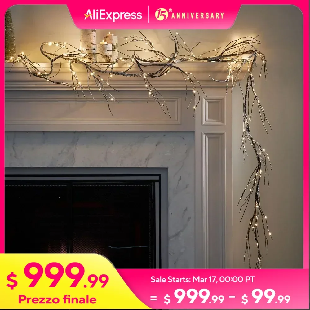 

18FT Christmas Wreath with Lights, Wall LED Branch Lights, Timer Pre Lit Branches and Vines for Christmas and Weddings