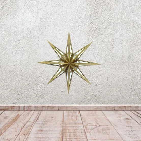 

23 Inch 58.5cm Star Shape Gold Wall Mounted Metal Framed Decorative Mirror Glass for Living Room