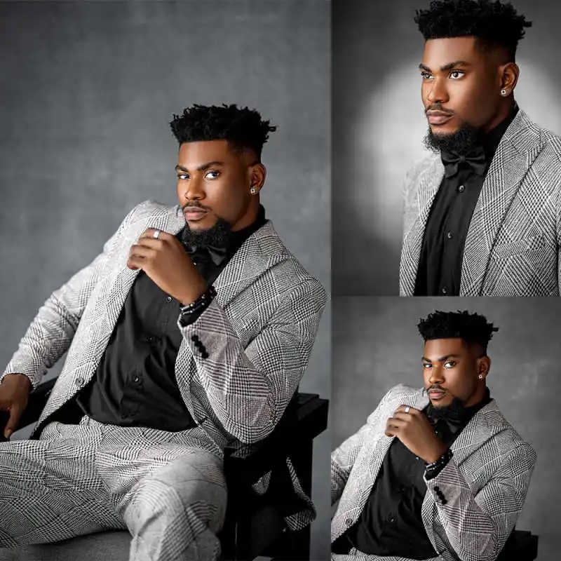 

Classic Plaid Male Suits 2 Pcs Jacket Pants Peaked Lapel Single Breasted Groom Wedding Tuxedos Groomsmen Plus Size Customized