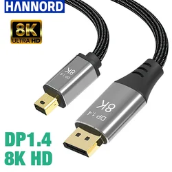 Hannord Mini DP to DP Cable  8K 60Hz 4K 144Hz 2K 165Hz Thunderbolt Mini DisplayPort to DisplayPort cables For Laptop Projector