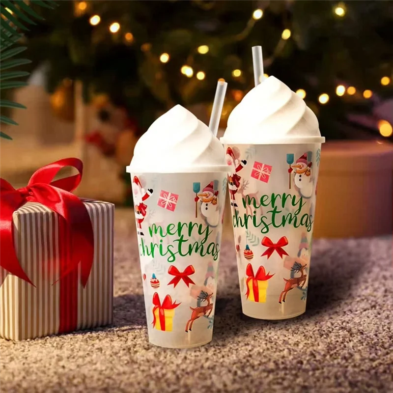 

AS94-4Pc Christmas Capacity Transparent Water Cup Christmas Series Juice Cup Party Cup For Christmas