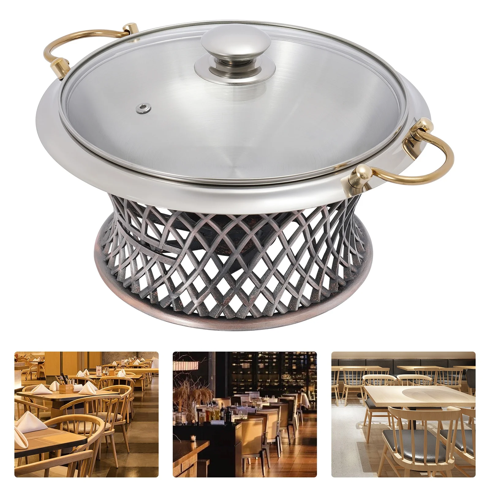 نمط بوفيه طبق الغضب الدائري مع غطاء - يحافظ على الدفء لخدمة الطعام اللذيذ في حفلات الزفاف والولائم #3