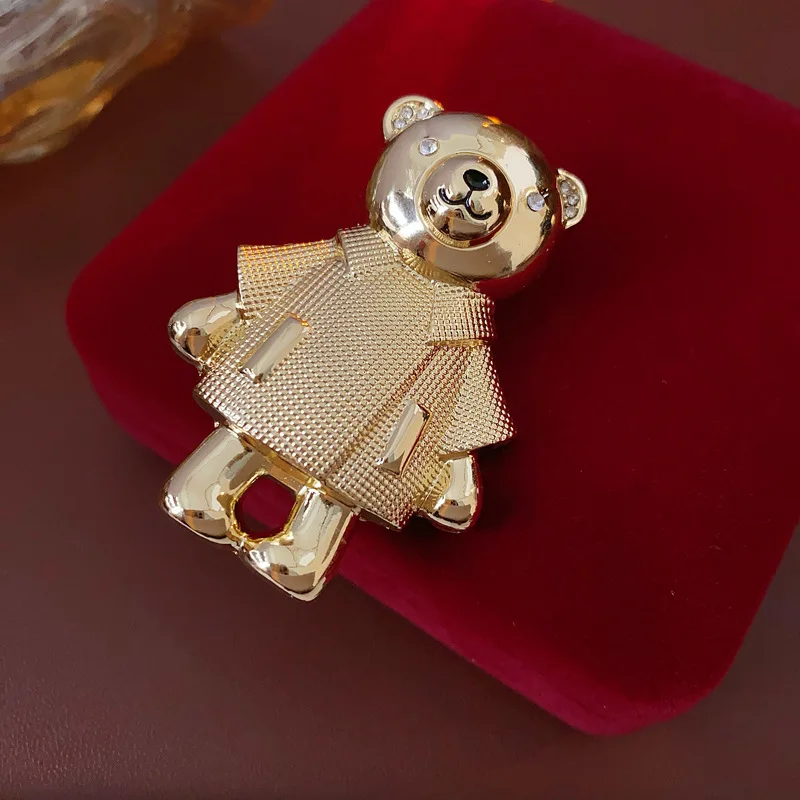 Oil Dripping Teddy Bear Brooch for Women Korean Light Luxury Inlaid Rhinestone Brooches Girl Cute Accessories Gifts Wholesale