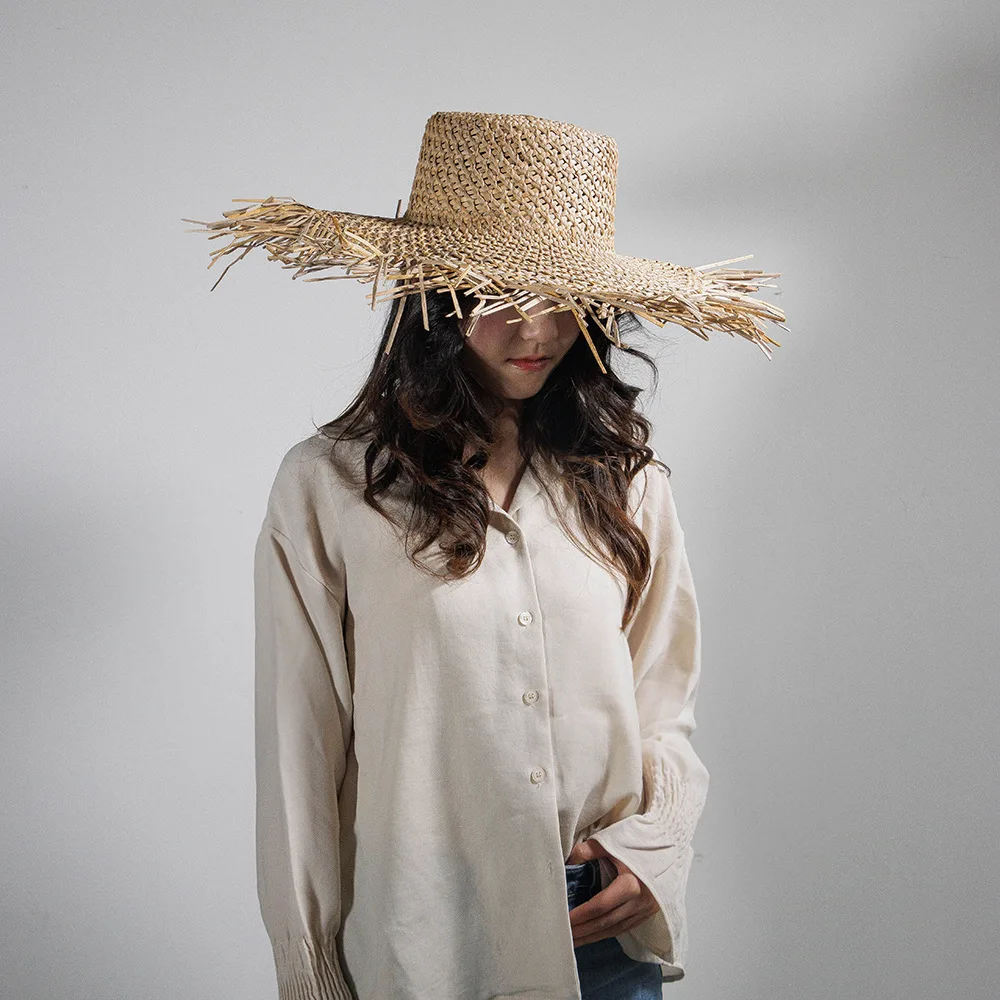 USPOP Spring Summer Fashion Hand-woven Fur-edged Wide-brimmed Straw Hat for Women Beach Hat