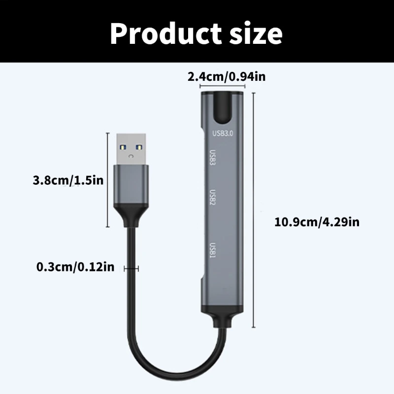 USB 2.0 Data Hub 4 Port Adapter for Fast File Transfer, Aluminum USB Adapter