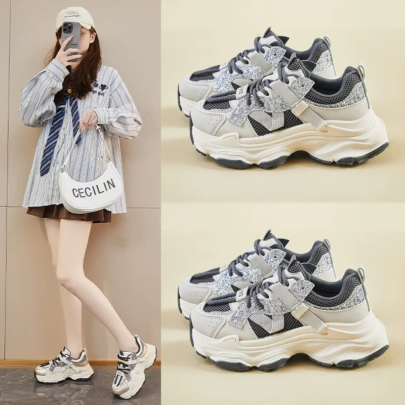 

Женские массивные кроссовки, весна 2024, спортивная обувь на платформе с дышащей сеткой, женская модная повседневная обувь на толстой подошве со шнуровкой De Mujer