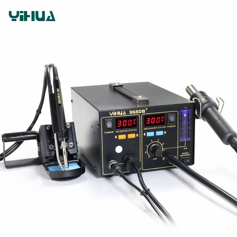 3 in 1 SMD Rework Station YIHUA 968DB+ Soldering Station With Smoke Absorber