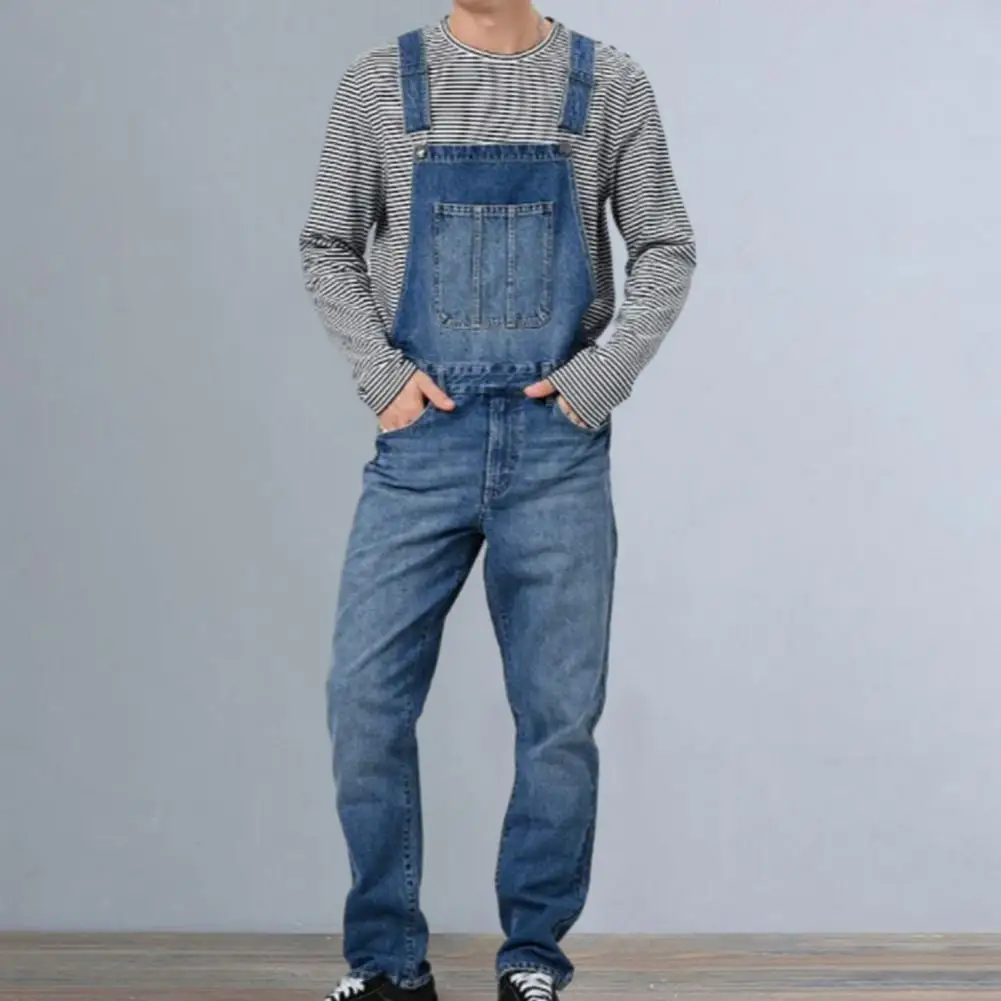 Men Denim Overalls Stylish Men's Soft Denim Jumpsuit Breathable Suspender Overalls with Multi-pocket Design for Long-lasting