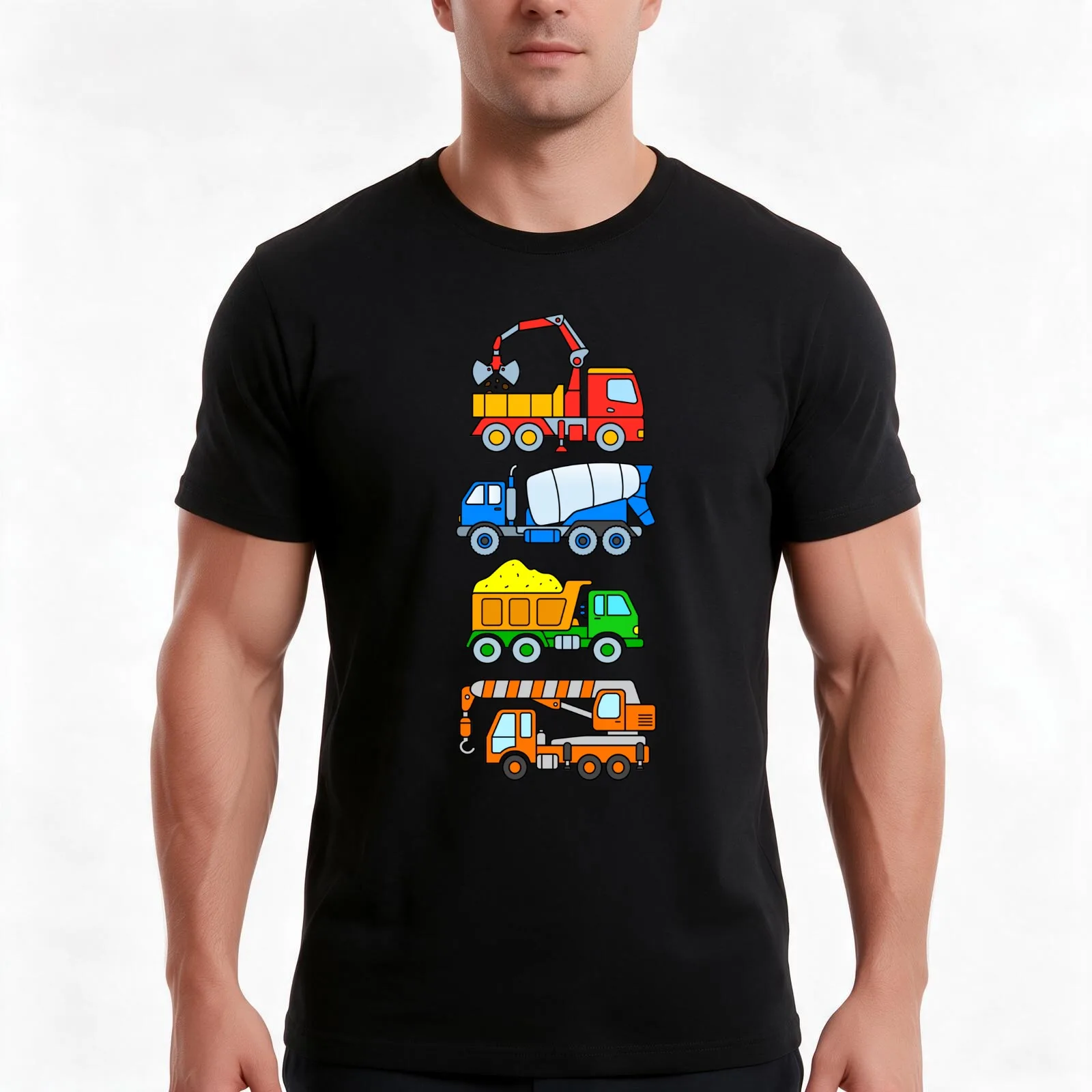 Vehicles construction site T-Shirt, Summer Casual Cotton Tee, Oversized Streetwear Tops, Vintage Graphic Print, Unisex Men Women