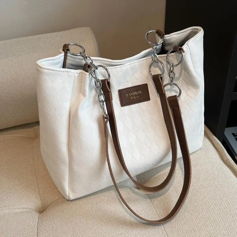 Embossed Argyle Pattern Women Tote Bag Large Capacity Roomy Shoulder Handbag for Mom Daily Use Commute Grocery Shopping