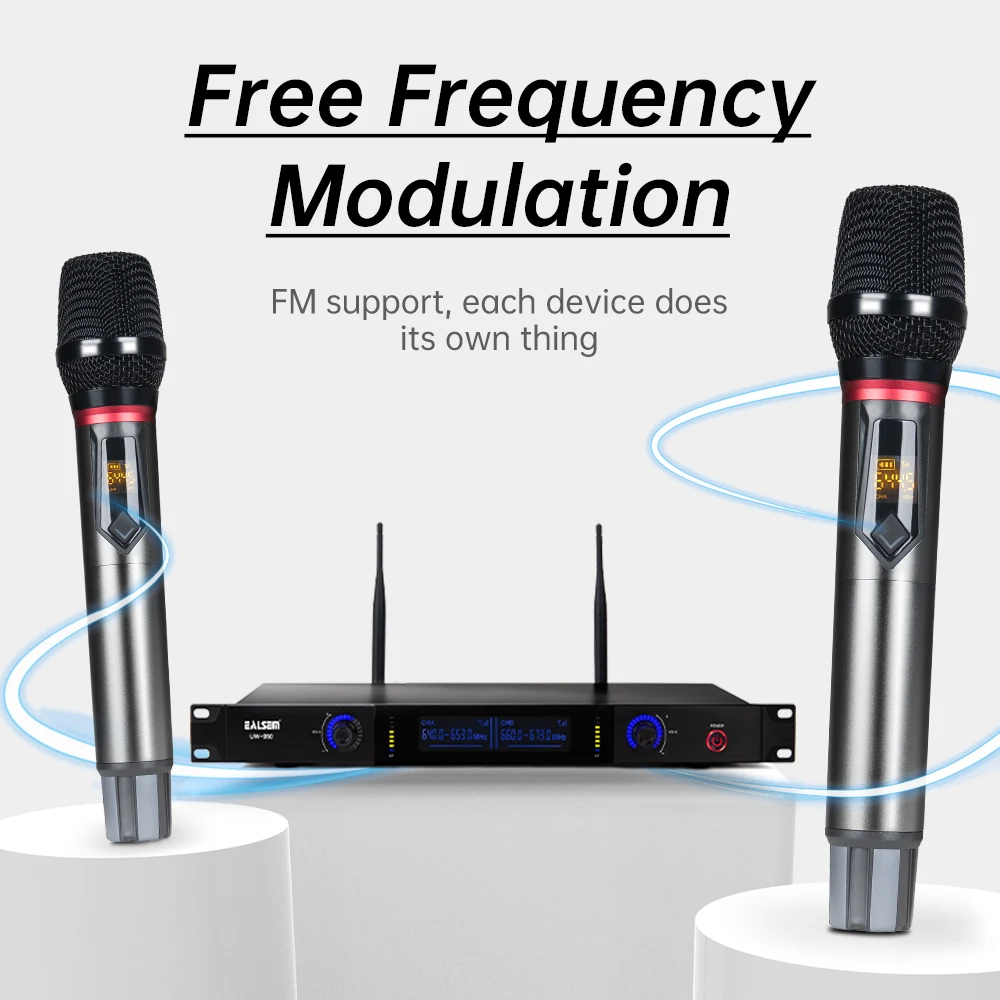 Imagem -04 - Ealsem-profissional Handheld Microfone sem Fio Uhf Ajustável Dual Channel Stage Show Performance 950 2x100