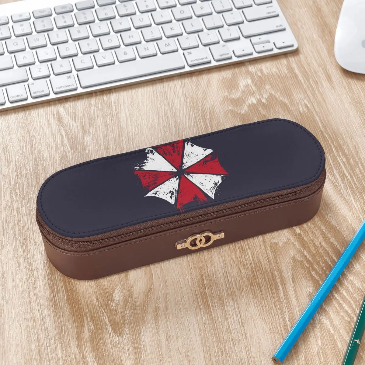 Movie Game Corporation UmbrellasLeather Pencil Case Pen Holder Storage Stationery Supplies Pen Box Pencil Bag for Students