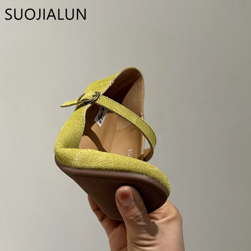 SUOJIALUN 2024 Spring New Women Flat Shoes Fashion Round Toe Ladies Dress Shallow Mary Jane Shoes Soft Flat Heel Ballerinas Shoe