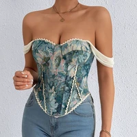 American Retro Print Fishbone Camisole Female Strap Lace Spliced Slim Crop Top 2026 Streetwear Floral Vintage Beach Tank Top - Image 3