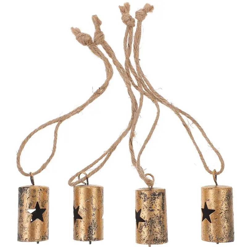 

4pcs Vintage Distressed Metal Cowbell Christmas Tree Hanging Bell Mini Vintage Bells Ornament Diy Bell For Crafts Making