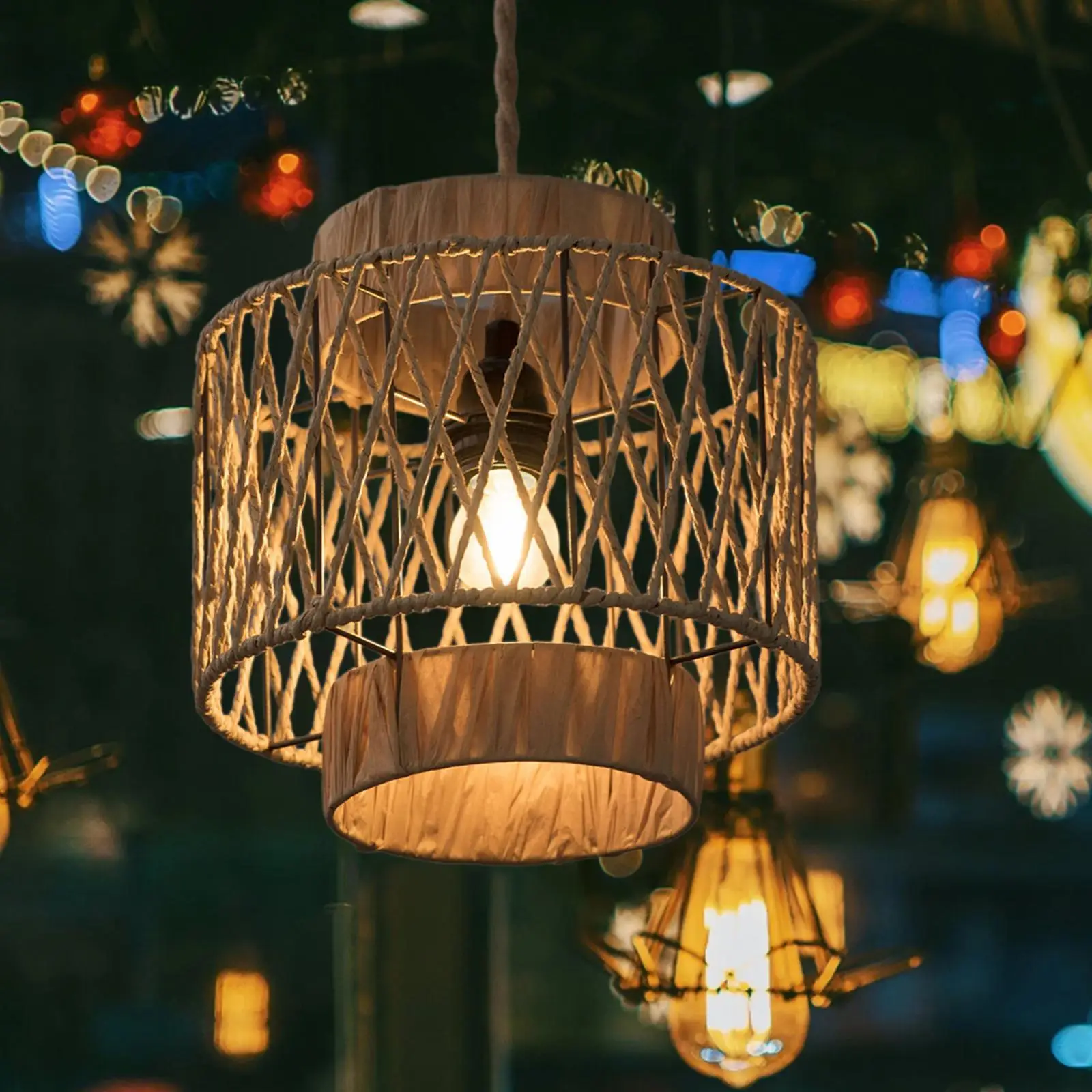 Rope Woven Lampshade Replace Accessory Lighting Fixtures Boho Light Shade for Teahouse Hallway Restaurant Kitchen Dining Table