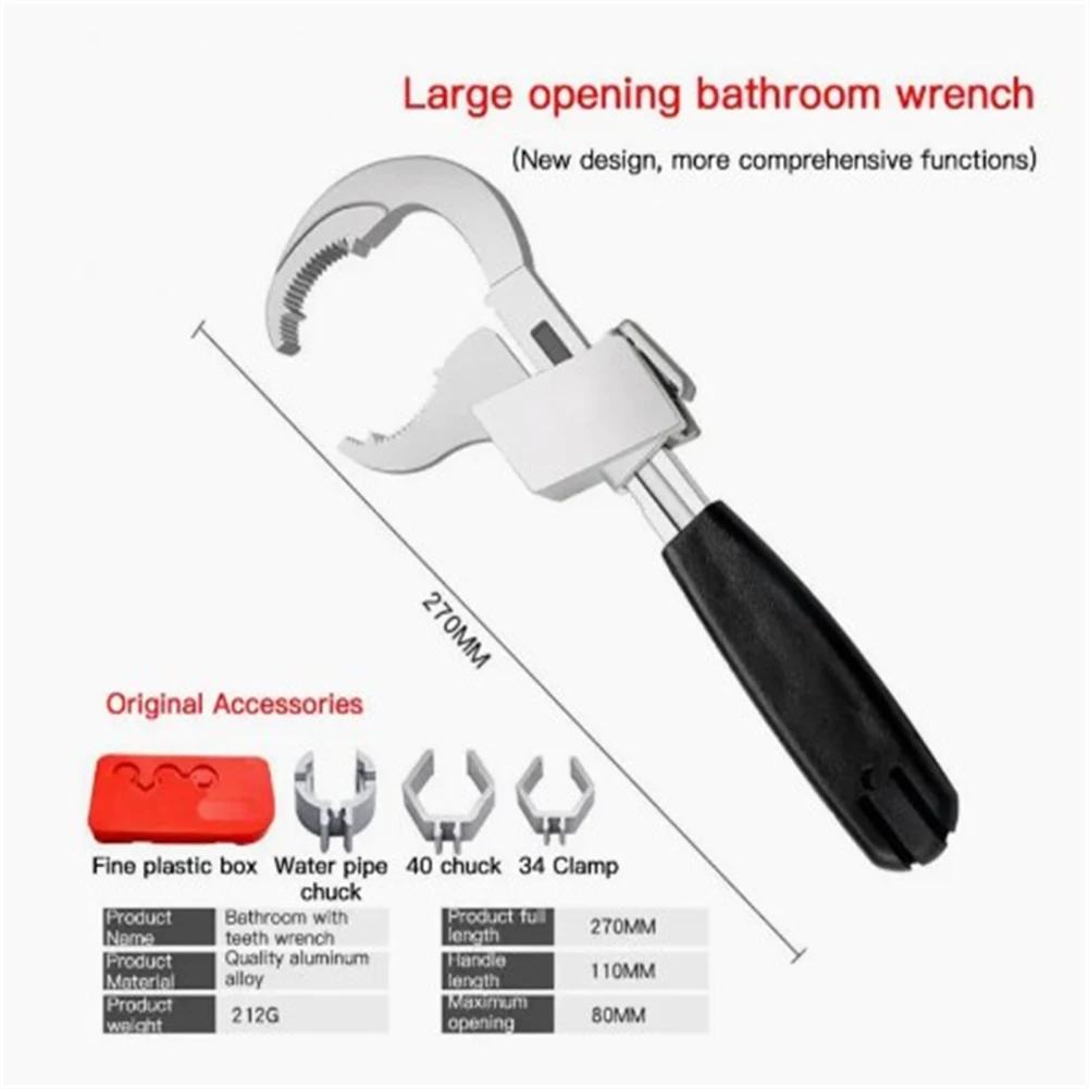 1 Set Universal Adjustable Wrench With 3 Chuck Multifunctional Double-ended Bath Wrench Bathroom Repair Hand Tool