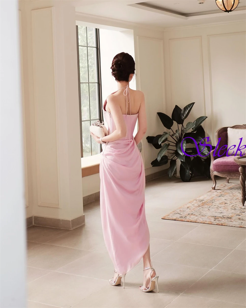 

Customized Temperament Halter Jersey Evening Dress Graceful Sleeveless Prom Dress Delicate Beading and Crystal Celebrity Gowns