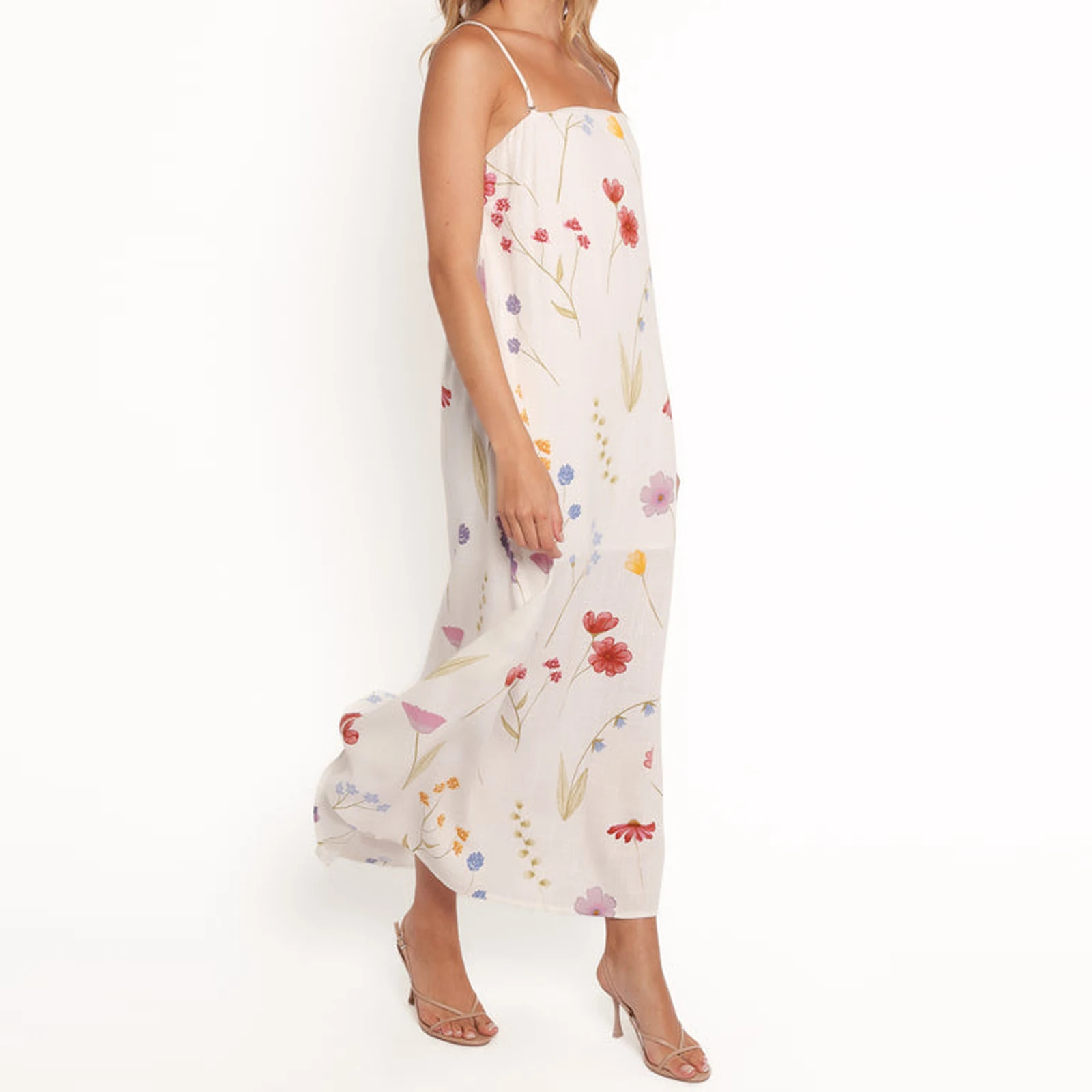 Classic Women Casual Long Dress Floral Print Spaghetti Strap Sleeveless Dress Summer Fashion Casual Cami Dress