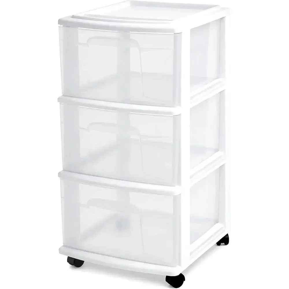 Der Tower, 3-Tier Rolling Storage Cart with Removable Wheels, Whit Plastic Organizer with Clear Bin Ders or Bedroom, Bathroom,