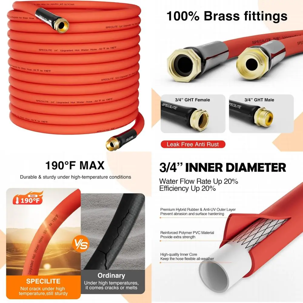 

Flexible Lightweight 75ft Cold/Hot Garden Hose with 3/4 Inch Brass Fittings for Outdoor, Yard, and Farm Use