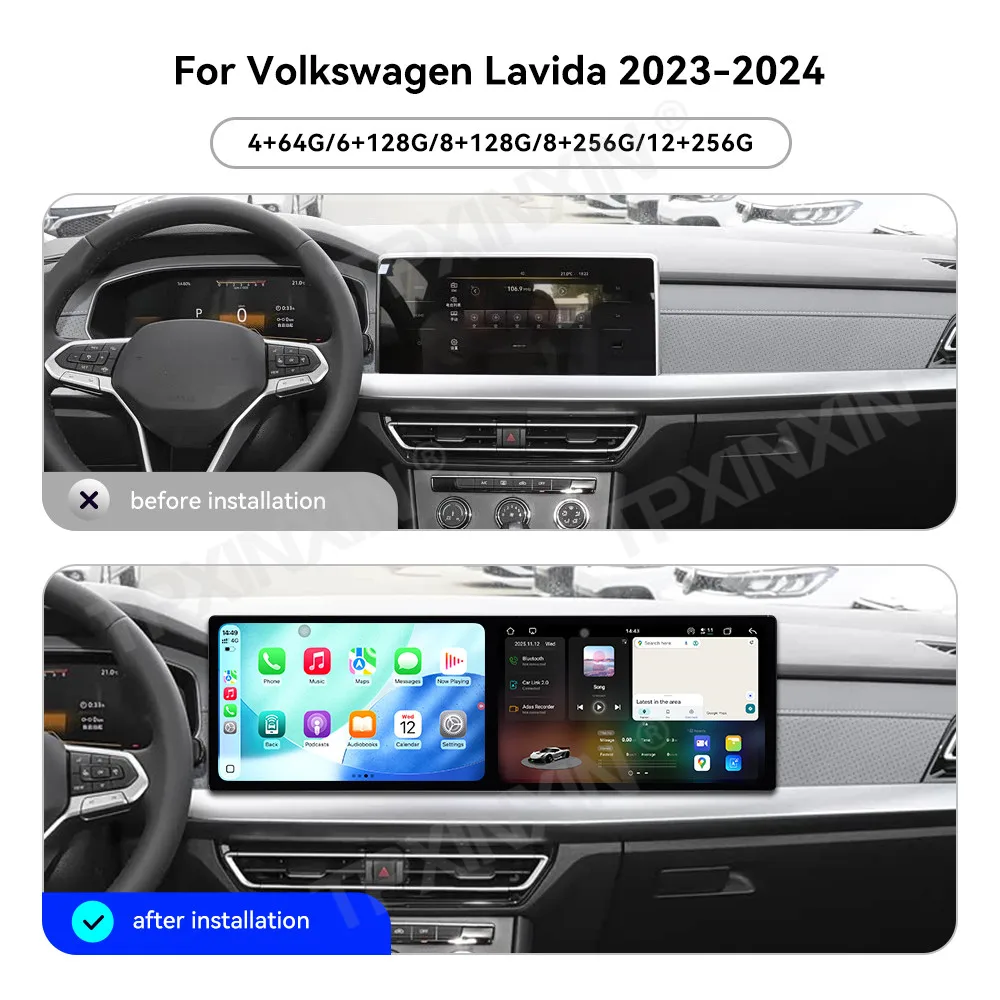 Dual Screen Android For VW Lavida Plus 2023 2024 Car Radio Multimedia GPS Navigation Touch Screen Stereo Receiver IPS Head Unit