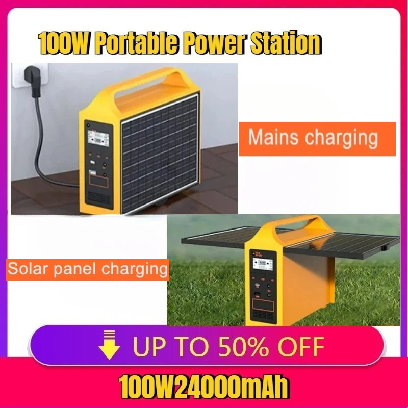 

For Camping 110V/220V Solar Power Generator Outdoor Camping With Solar Panel Power Bank 24000mAh LED 100W Portable Power Station