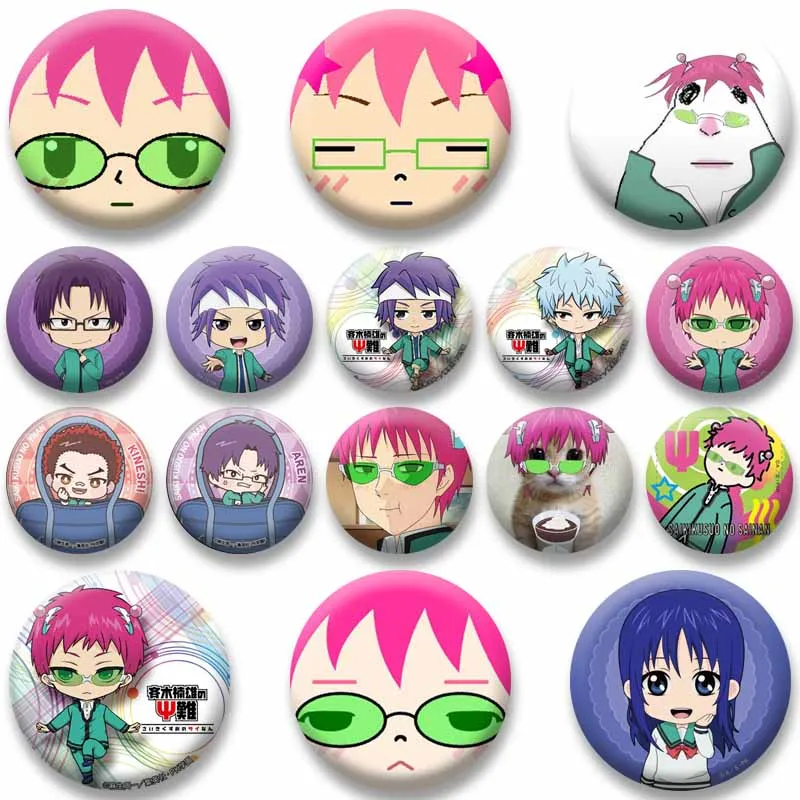 Kusuo Saiki Shun Kaido Kokomi Reita Cartoon Lapel Pins Anime Figure Round Badges Manga Snap-in Brooch Shoes Bag Jewelry Ornament
