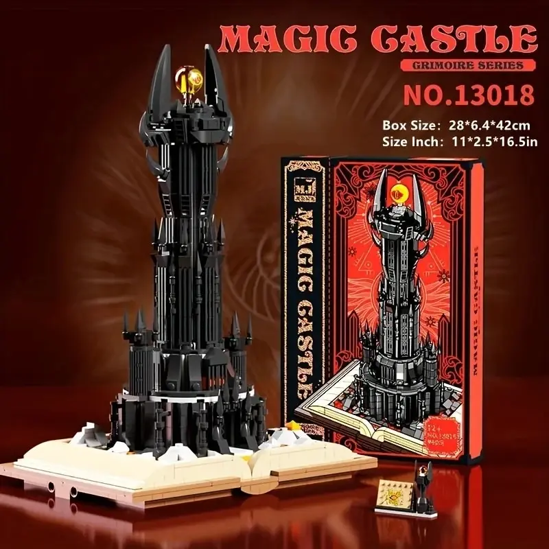 Black Tower Magic Book Building Blocks, Dark Magic Castle, Modelo de torre, Montagem de tijolos com luzes, brinquedos infantis, presentes para meninos, 966pcs