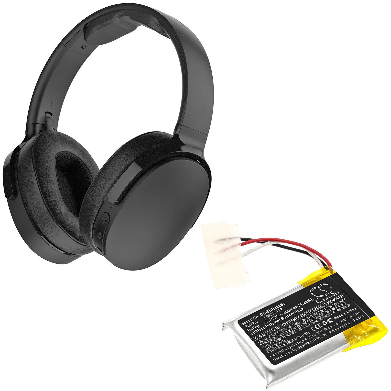 Li-Polymer Wireless Headset Battery for Skullcandy, 3.7V, 400mAh, Compatible Models: Hesh 3