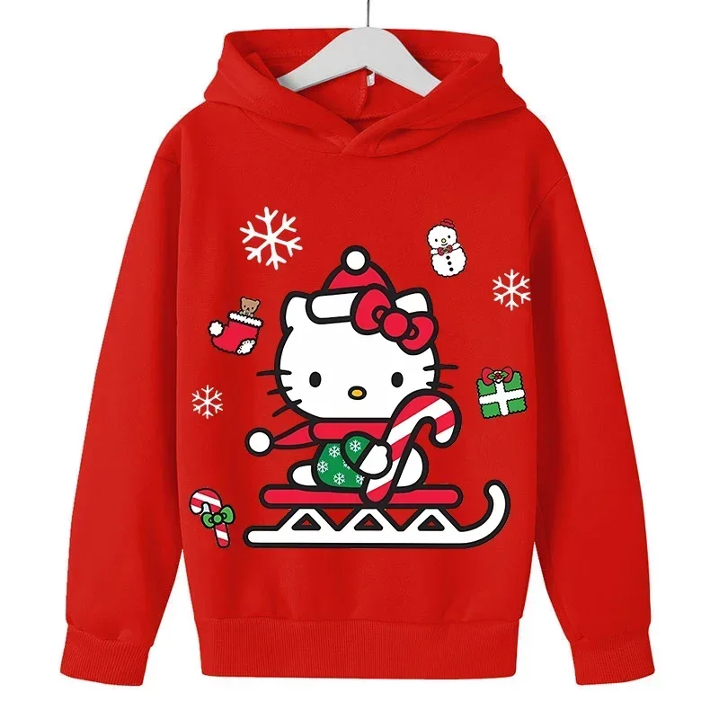 Hello Kitty Cute Cartoon Pullover Hoodies Children\'s Warm Sweatshirt Autumn Winter Long Sleeved Top Children\'s Clothing Gifts