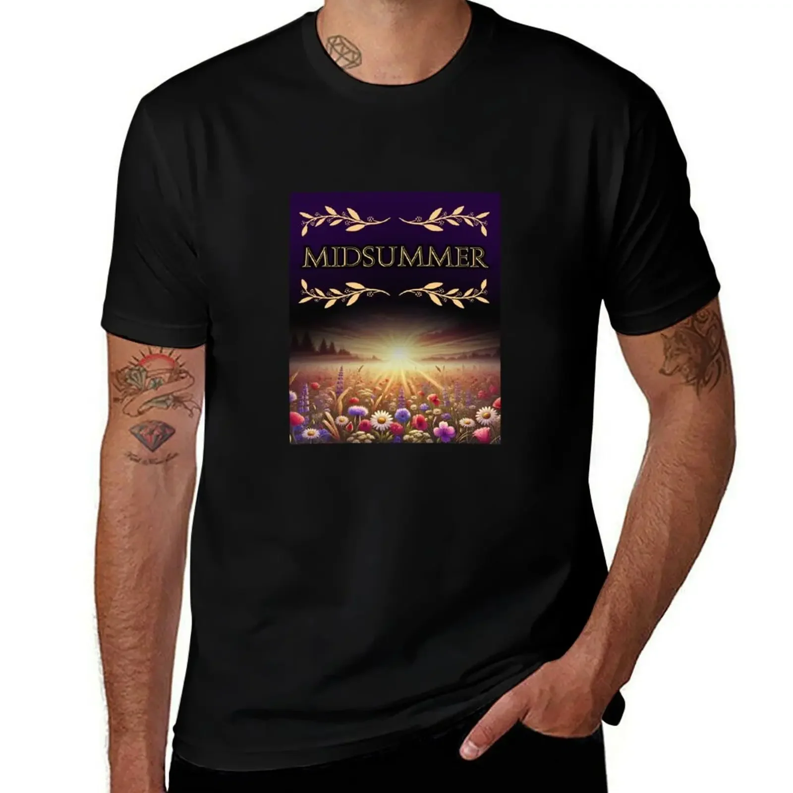 

Midsummer Sunrise – Floral Field Solstice T-Shirt T-Shirt plain Aesthetic clothing man clothes men t shirts