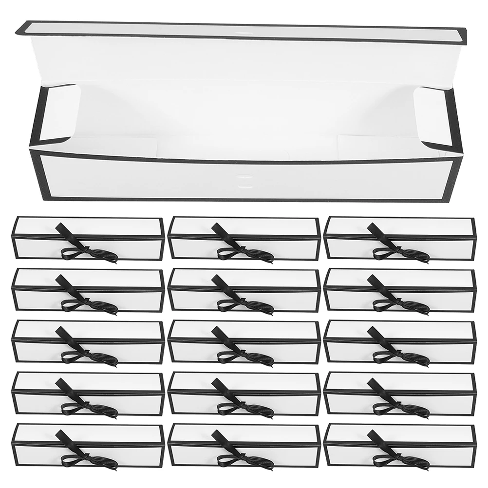 

20pcs Long Folding Gift Boxes White Black Border Chocolate Packaging Sturdy Structure Quick Assembly Party Candy Snack Boxes