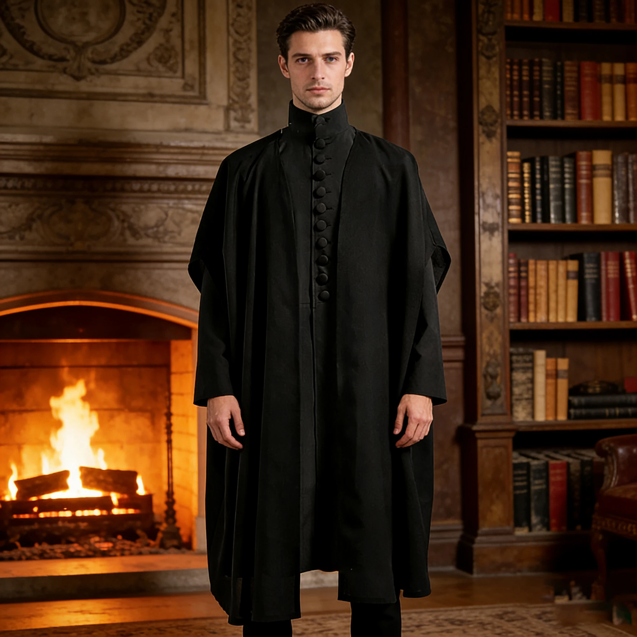 Túnica de Severus Snape, Capa de Mago Medieval Negra con Cuello Alto, Disfraz de Cosplay para Adultos para Halloween