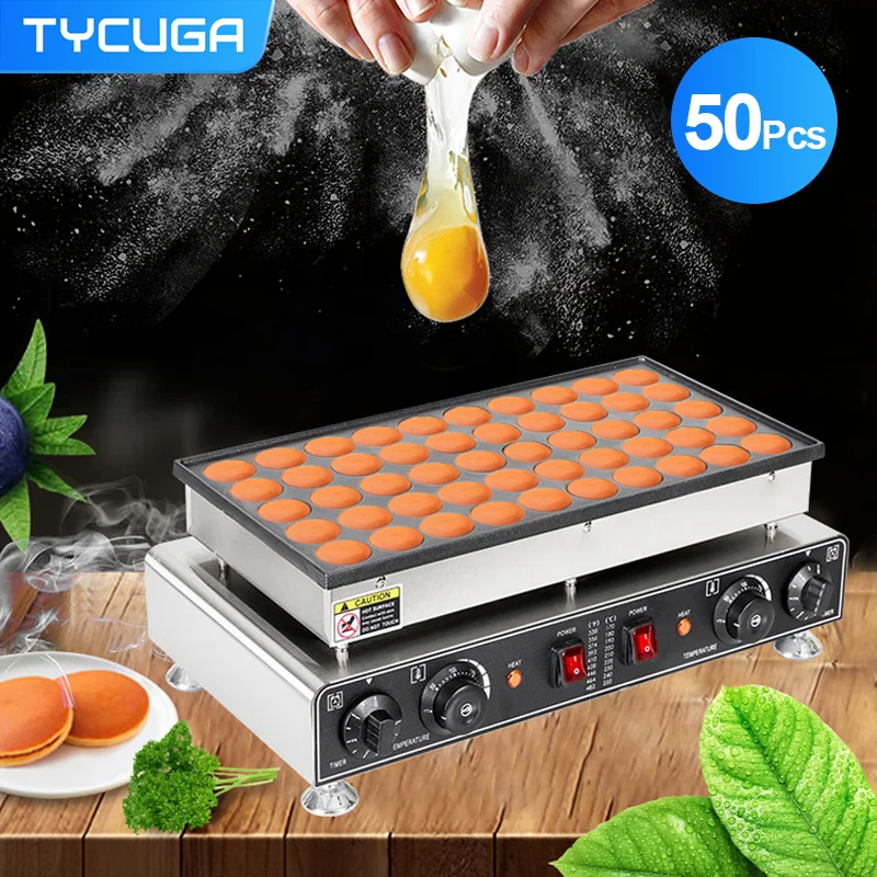 Máquina para hacer gofres eléctrica, 50 Uds., Mini máquina para hacer tortitas holandesas, máquina Dorayaki, gofres, electrodomésticos de cocina, máquina para hacer tortitas y aperitivos, 110V