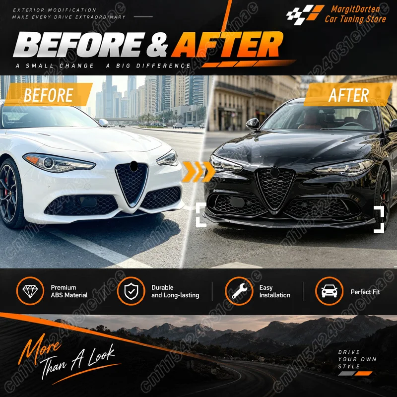 For Alfa Romeo Giulia 2015 2016 2017 2018 2019 2020 2021 2022 2023 2024 2025 Car Front Bumper Lip Gloss Black Style  Body Kit